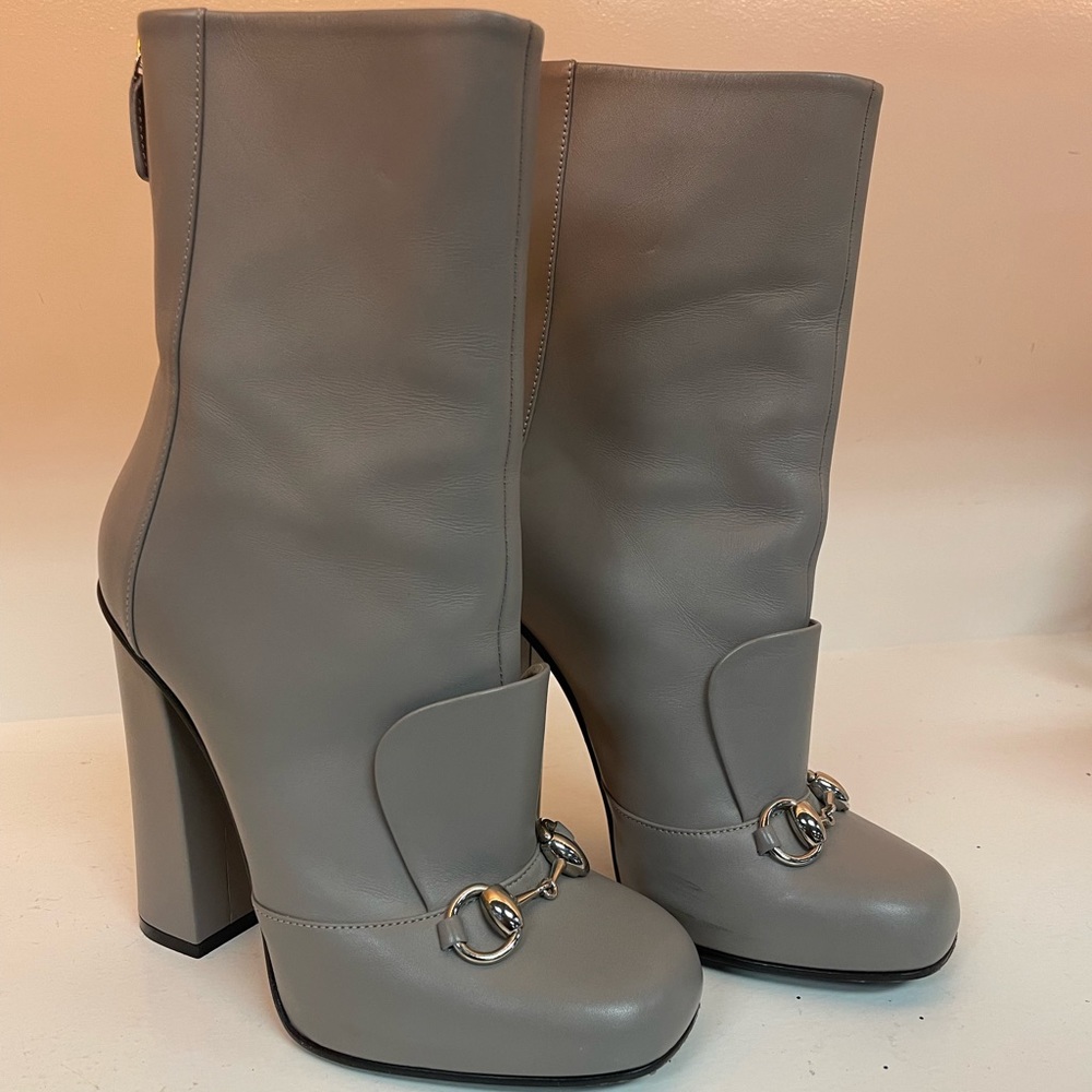 Gucci Grey Lillian Horsebit Boots SZ 36
